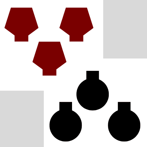 Red and black PocketWars playing pieces